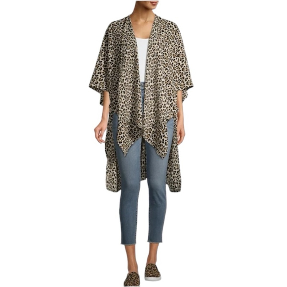 Time and Tru Leopard Print Open‎ Kimono Style Open Cardigan One Size
